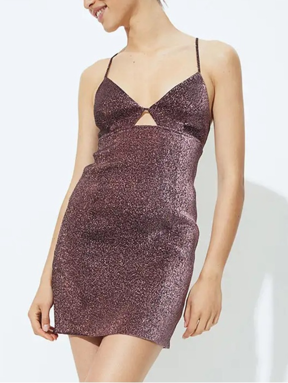 H&M Shimmer Cutout Mini Dress Dark Red Sparkle V-Neck Spaghetti Strap sz M NWT